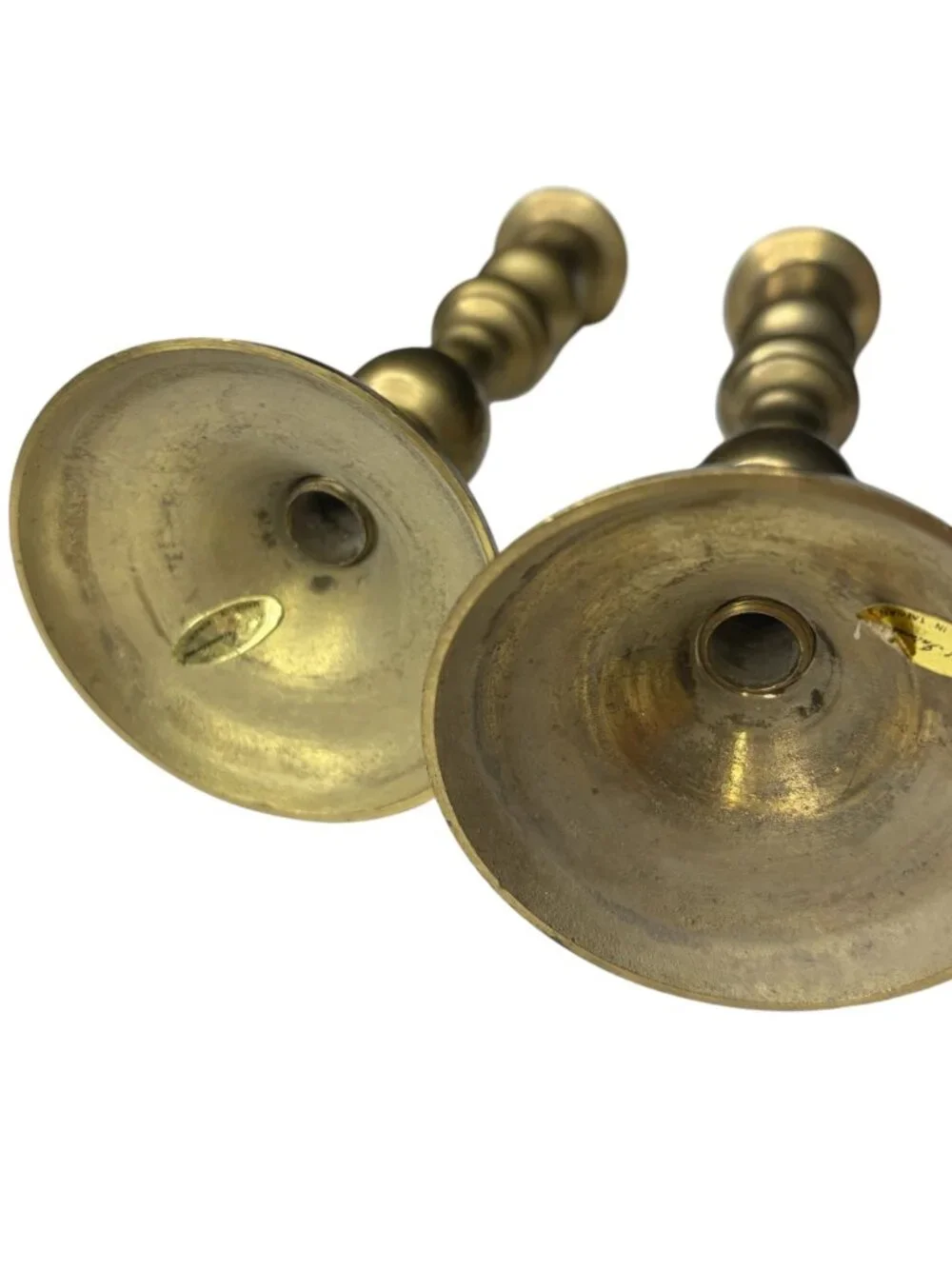 Vintage Solid Brass Candlestick Holders Pair Carnat International Taiwan Turned